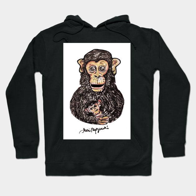 a Mother Monkey cuddling her chimp Hoodie by TheArtQueenOfMichigan 